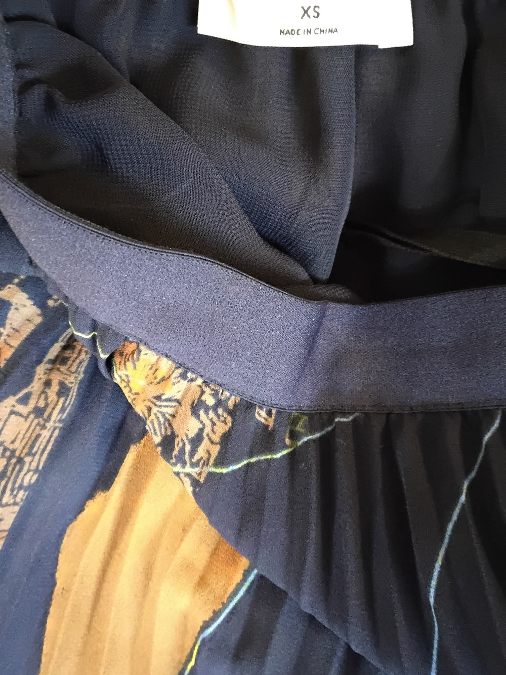 Babaton Navy Pleated Midi Skirt with Tan and Neon Accents - Picture 4 of 4
